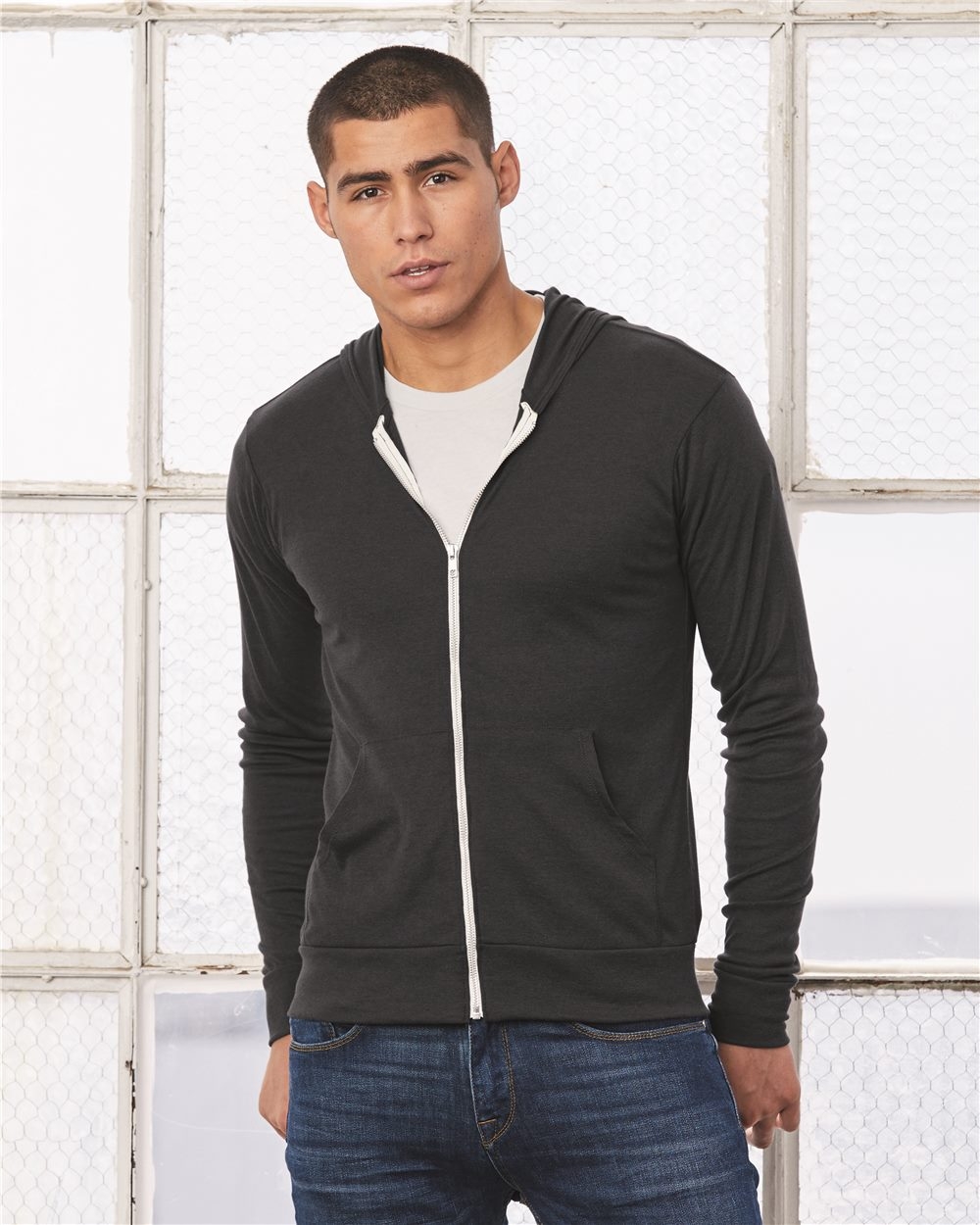 Bella+Canvas® Unisex Lightweight Hooded Full-Zip Sweater