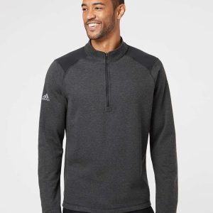 Adidas Heathered Quarter Zip Pullover w/Colorblocked Shoulders