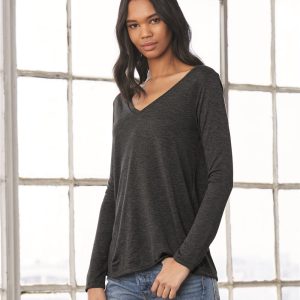 Bella+Canvas® Women's Flowy Long Sleeve V-Neck Tee
