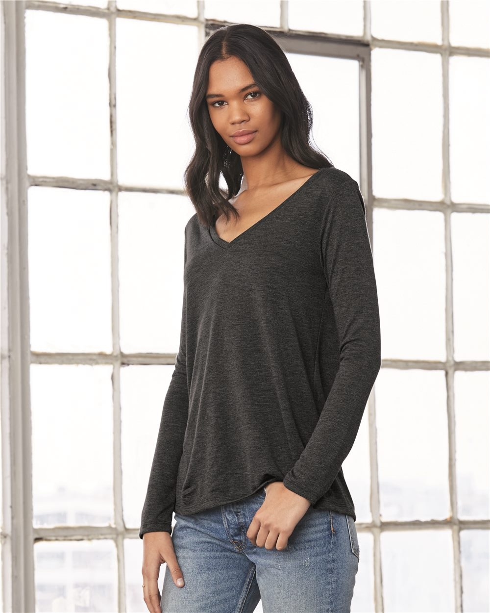 Bella+Canvas® Women's Flowy Long Sleeve V-Neck Tee