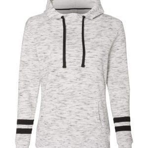 J. America Women's Melange Fleece Striped Sleeve Hooded Sweatshirt