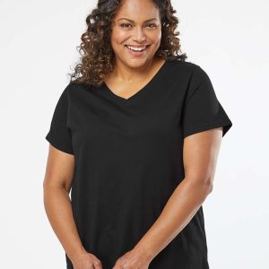 LAT Curvy Collection Women's Fine Jersey V-Neck Tee