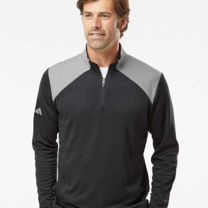 Adidas® Textured Mixed Media Quarter Zip Pullover