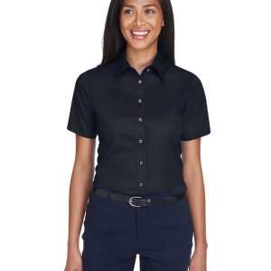 Harriton Ladies' Easy Blend™ Short-Sleeve Twill Shirt with Stain-Release