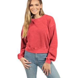 CHICKA D Ladies' Burnout Campus Crop Sweatshirt