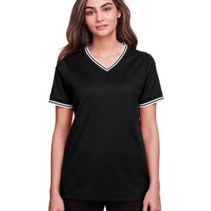 Devon and Jones CrownLux Performance??Ladies' Plaited Tipped V-Neck Top