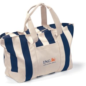 Large Striped Canvas Tote - Navy Blue