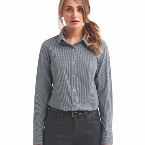 ARTISAN COLLECTION BY REPRIME Ladies' Microcheck Gingham Long-Sleeve Cotton Shirt