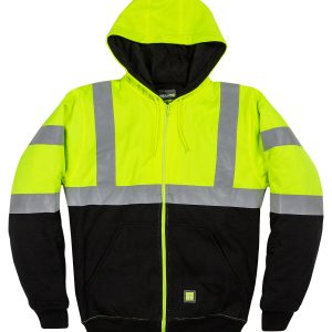 Berne Apparel Men's Hi-Vis Class 3 Color Block Full-Zip Hooded Sweatshirt