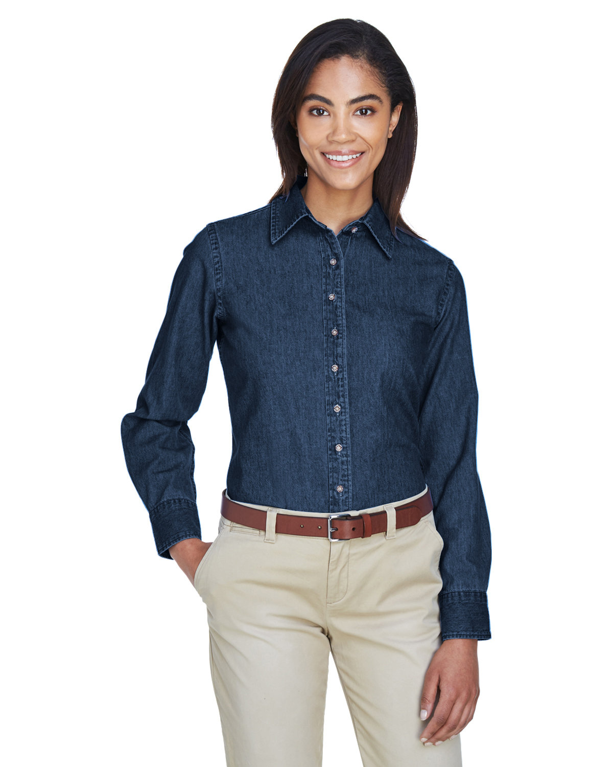 Harriton Ladies' Long-Sleeve Denim Shirt
