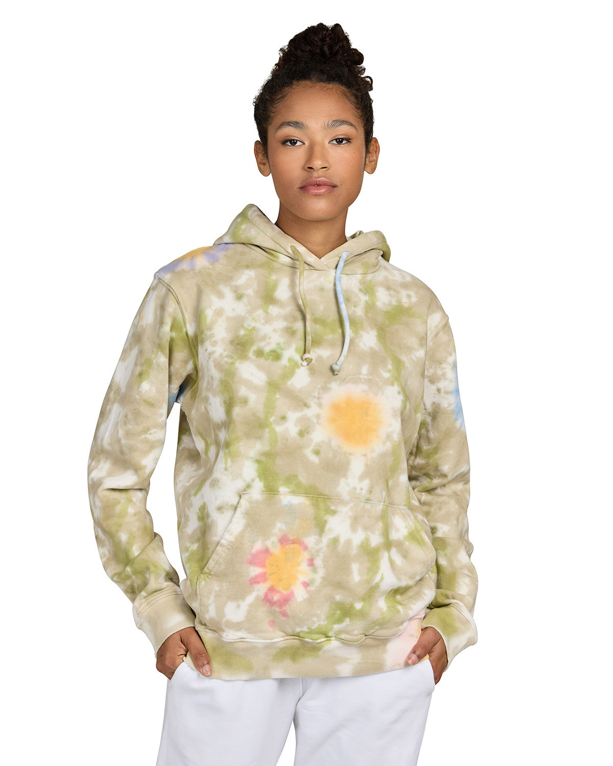 US BLANKS Unisex Made in USA Flower Tie-Dye Hooded Sweatshirt