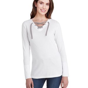 LAT Ladies' Long Sleeve Fine Jersey Lace-Up T-Shirt