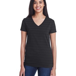 THREADFAST Ladies' Invisible Stripe V-Neck T-Shirt