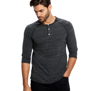 US BLANKS Unisex Three-Quarter Sleeve Triblend Raglan Henley