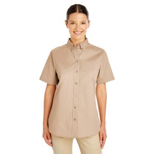 Harriton Ladies' Foundation Cotton Short-Sleeve Twill Shirt with Teflon™