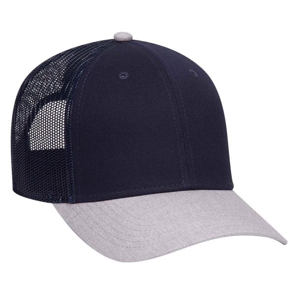 OTTO Heather Blend Twill 6 Panel Low Profile Mesh Back Trucker Hat