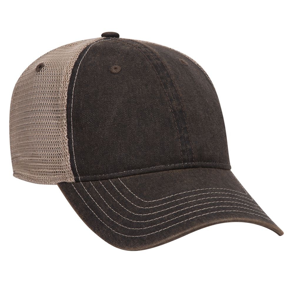 OTTO Vintage Dirty Washed Superior Cotton Twill w/ Soft Polyester Mesh Back 6 Panel Low Profile