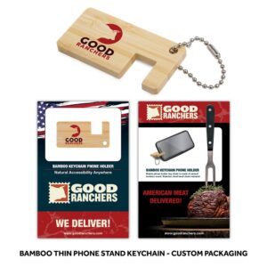 Bamboo Phone Stand Keychain Thin with Custom Packaging