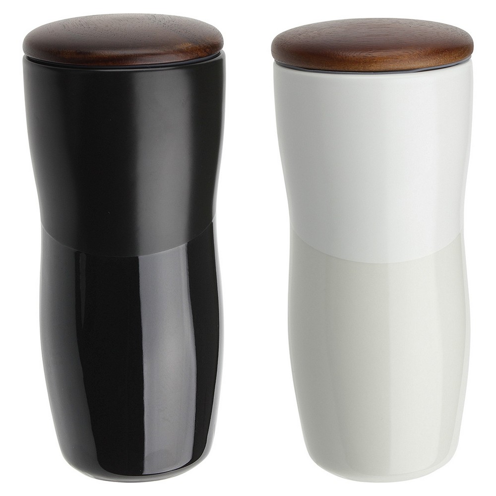 Adriano 12 oz Double-wall Ceramic Tumbler with Wood Lid