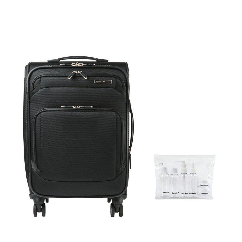 Samsonite Ascentra Carry-on Spinner and 6 Piece Travel Bottle Set - Black