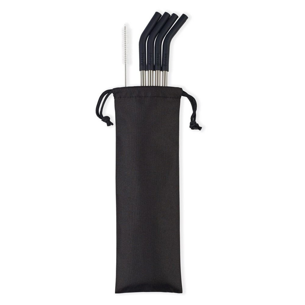 Aviana™ Poppy 4-Pack Stainless Straw Set - Black