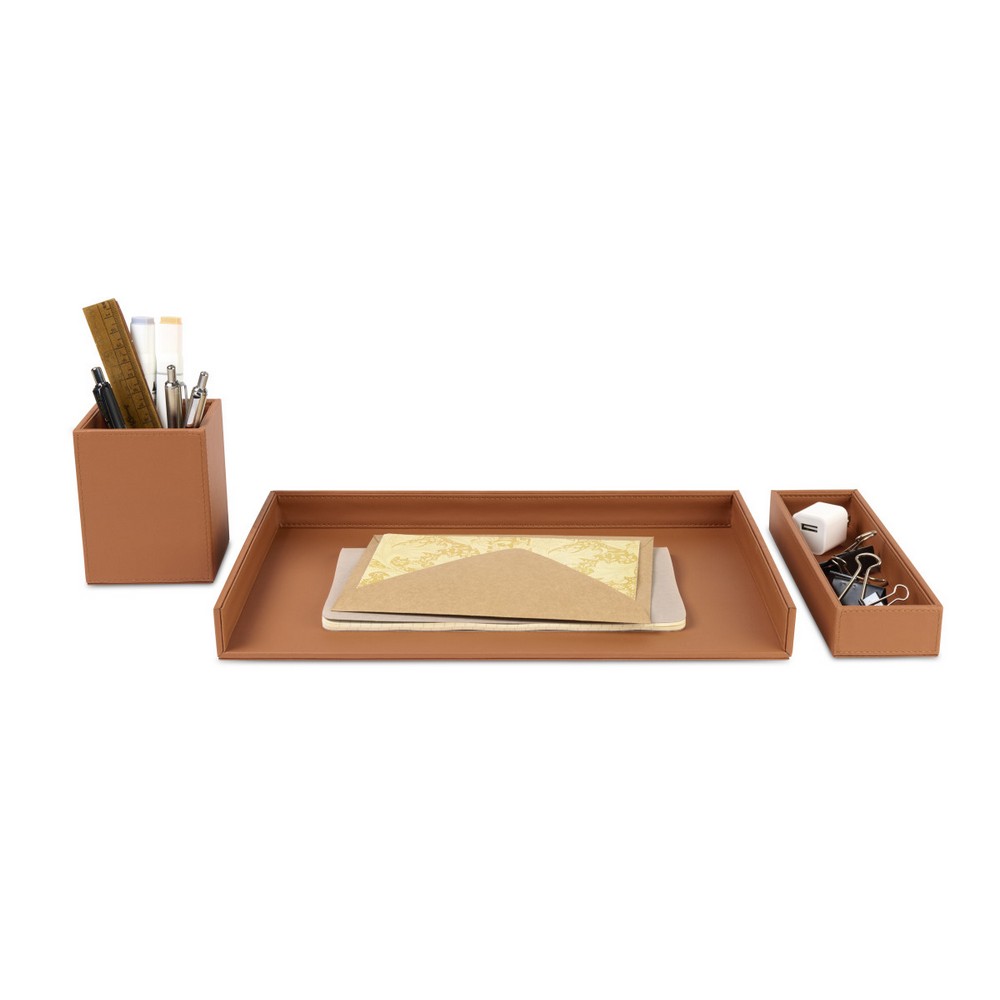 Easton 3 Piece Desktop Organizer Set - Cognac