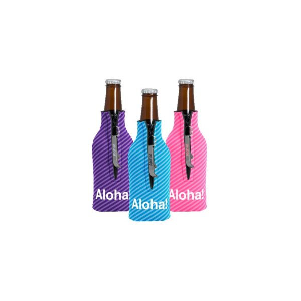 Zipper Bottle Coolie Cover w/1 Color Bottle Opener (4CP)