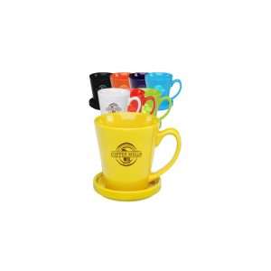 12 Oz. Glossy Ceramic Latte Mugs w/Ceramic Coasters