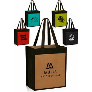 Jute Color Panel Tote Bags (12"x13.75")