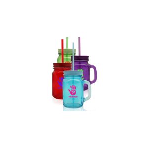 15 Oz. Colored Mason Jars with Straw