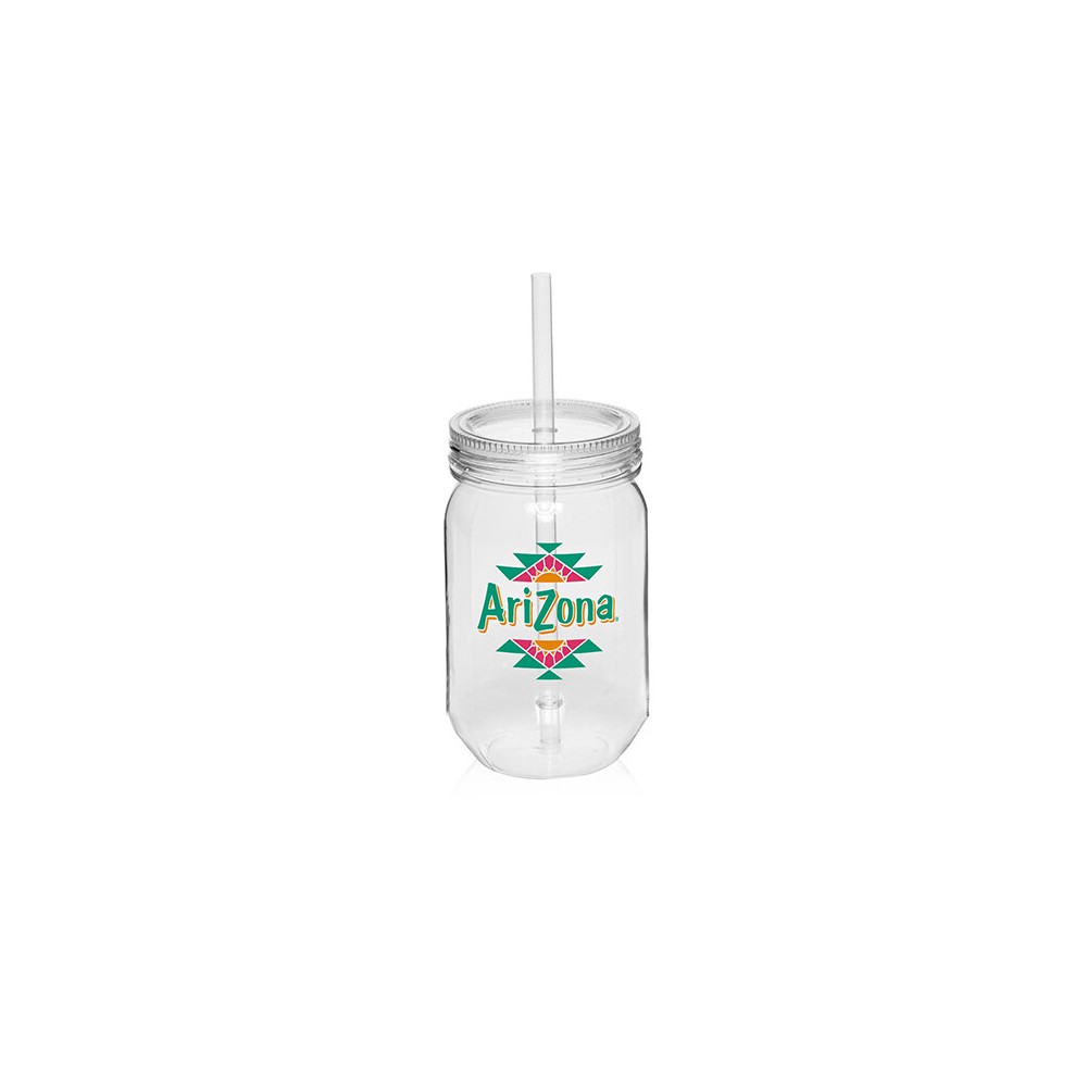 24 Oz. Plastic Mason Jars with Straw