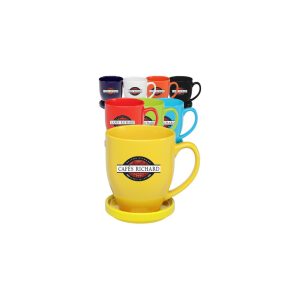 16 Oz. Bistro Glossy Coffee Mugs with Ceramic Coasters