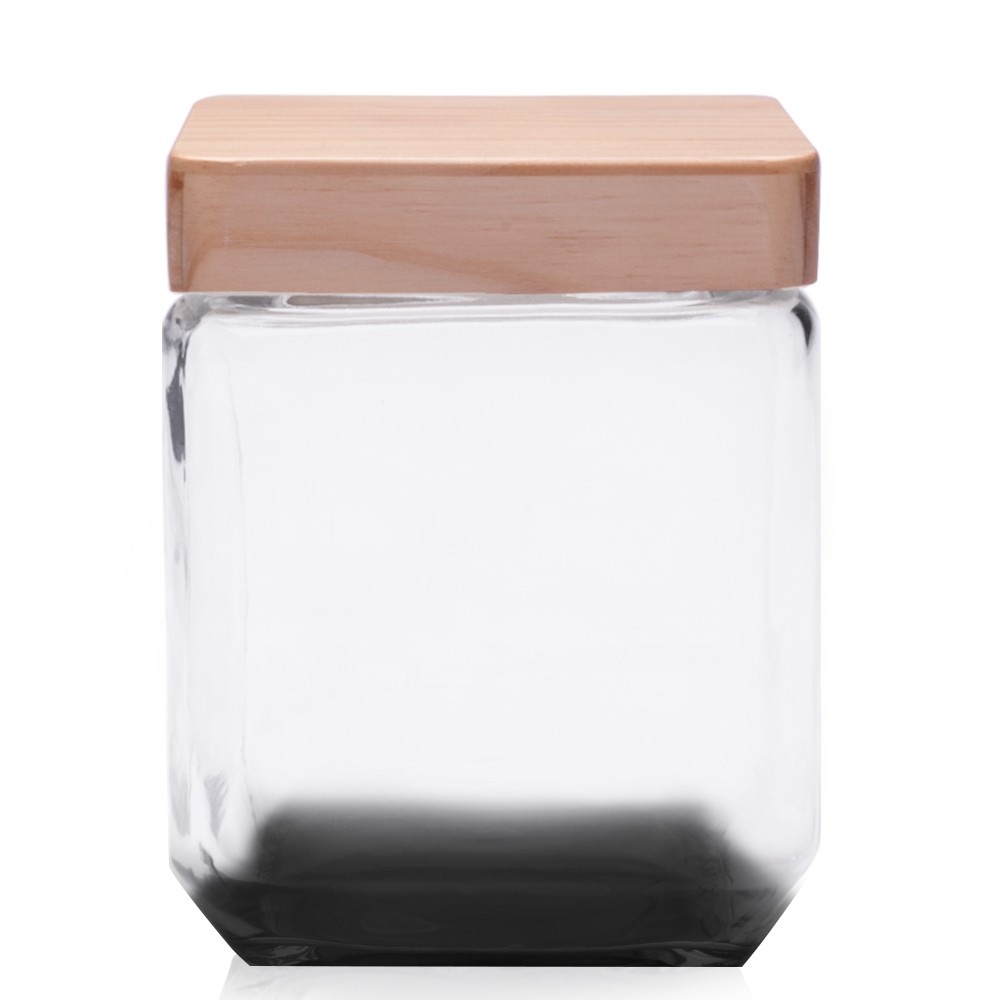 41 Oz. Square Glass Candy Jars with Wooden Lid