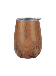 10 Oz. Stainless Steel Lined Vacuum Wood Toned Wine Tumbler