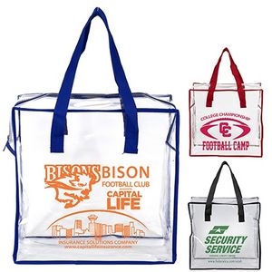 12"W x 12"H x 6"Gusset â€“ "ARETE" Clear Vinyl Stadium Compliant Tote Bag with Zipper