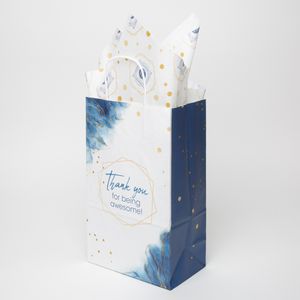 13.375" White Handle Shopper with Tissue Paper Bundle
