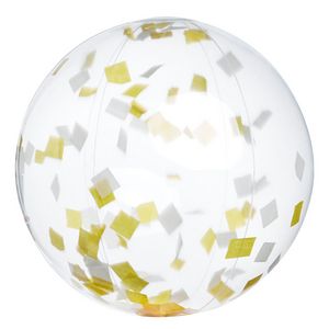 16" Yellow & White Confetti Filled Round Clear Beach Ball