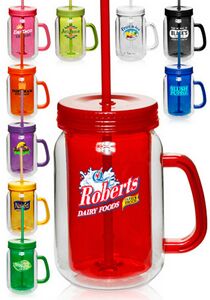 17 Oz. Double Wall Mason Jars w/Straw