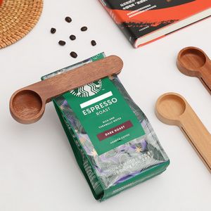 2 In 1 Wooden Coffee Scoop Bag Clip Beech Measuring Spoon