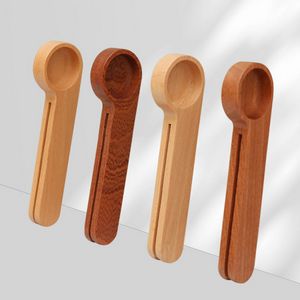 2 In 1 Wooden Coffee Scoop Bag Clip Beech Measuring Spoon