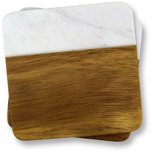 2 Pc. Acacia Wood & Marble Coaster Set