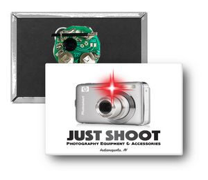 2" X 3" Rectangle Celluloid Button with a Red Flashing LED Light