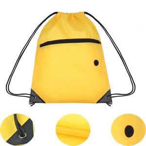 210D Zippered Pocket Drawstring Bag w/Earbuds Slot