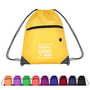 210D Zippered Pocket Drawstring Bag w/Earbuds Slot