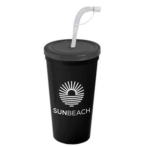 24 Oz. Stadium Cup w/Flex Straw & Lid