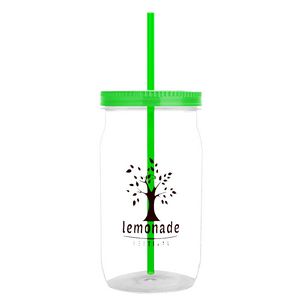 27 Oz. Clear Mason Jar w/Straw Lid