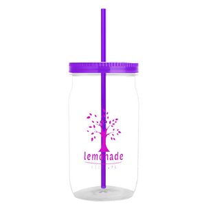 27 Oz. Clear Mason Jar w/Straw Lid