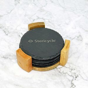 4 Pc. Slate Coaster Set with Wood Stand