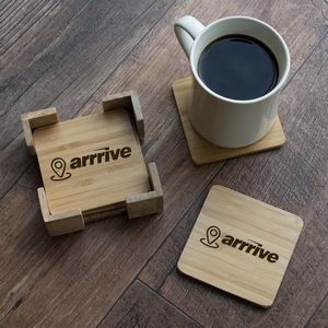 4 Pc. Square Bamboo Coaster Set with Stand: 4 piece Square