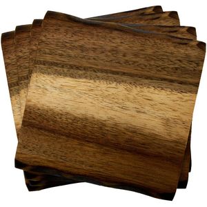 4 Piece Acacia Wood Coaster Set